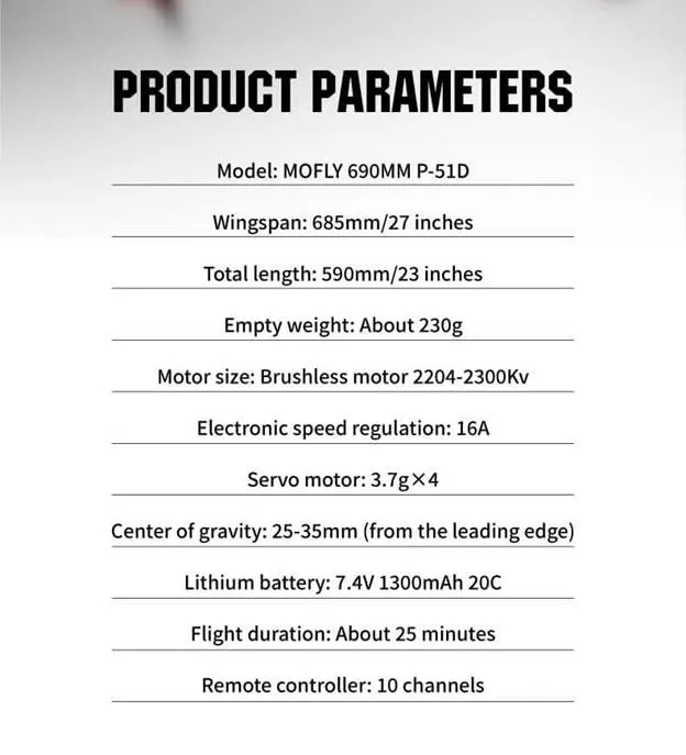 MOFLY P-51D 690mm Brushless RC Warbird, Optional FPV Camera & Phone Mount